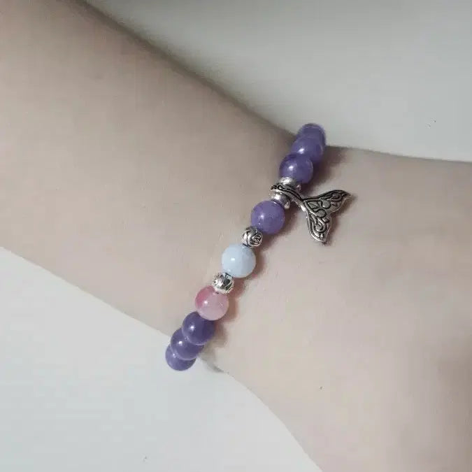 [BUNJANG] Amethyst Gemstone Bracelet &amp; Keychain Set / 자수정 원석 팔찌 라벤더 퍼플 키링