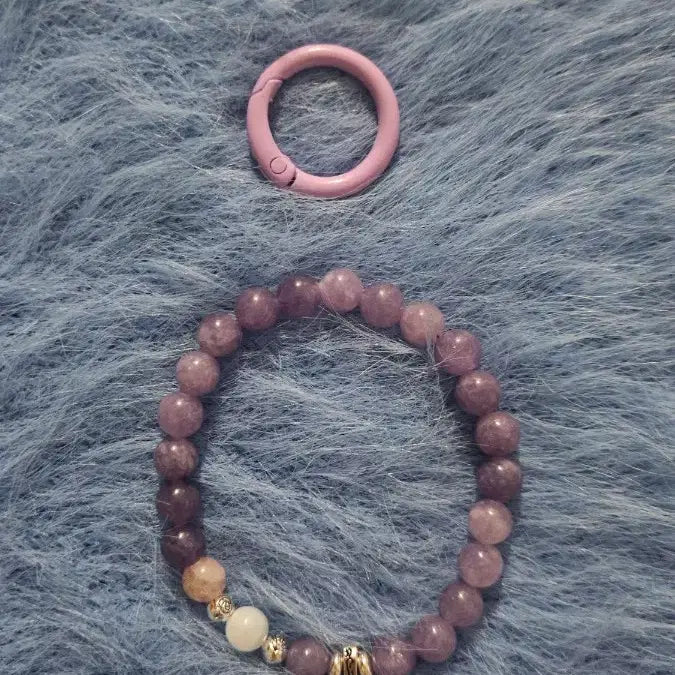 [BUNJANG] Amethyst Gemstone Bracelet &amp; Keychain Set / 자수정 원석 팔찌 라벤더 퍼플 키링