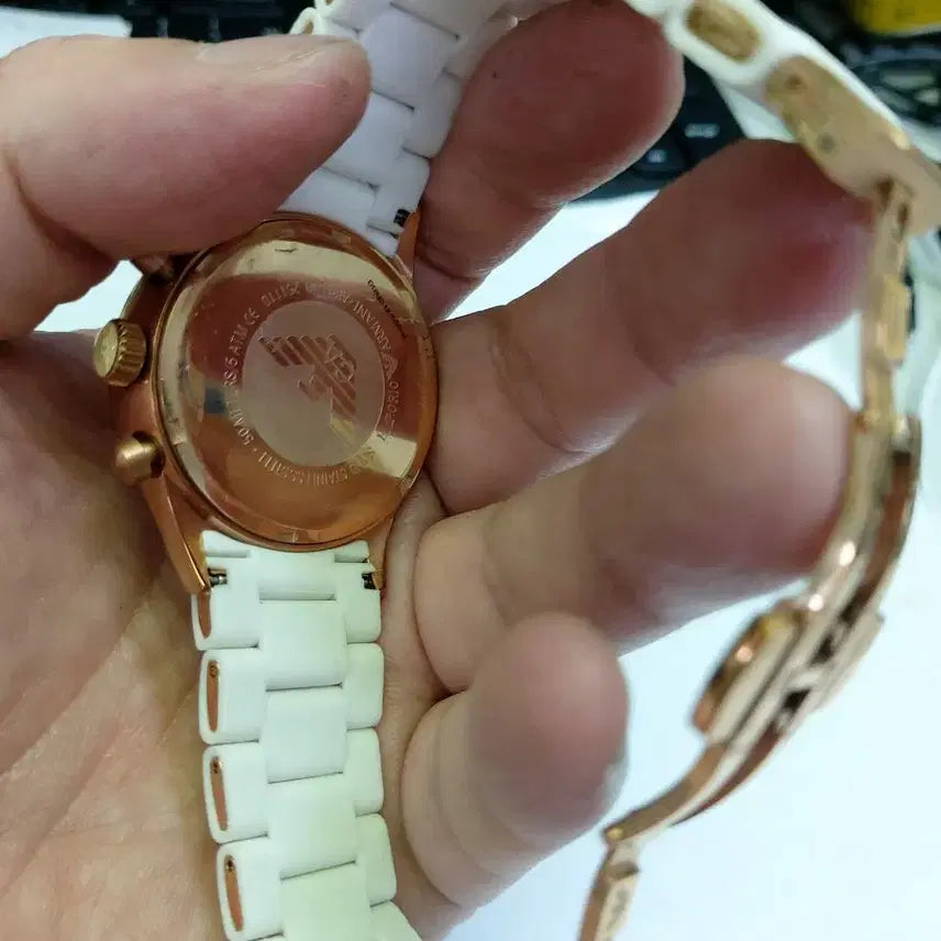 [BUNJANG] Emporio Armani Watch White Rose Gold / 엠포리오 아르마니 시계 화이트 로즈골드