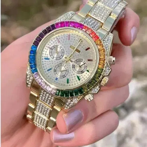 [BUNJANG] Rainbow Crystal Combi Watch / 시계 레인보우  크리스탈 콤비