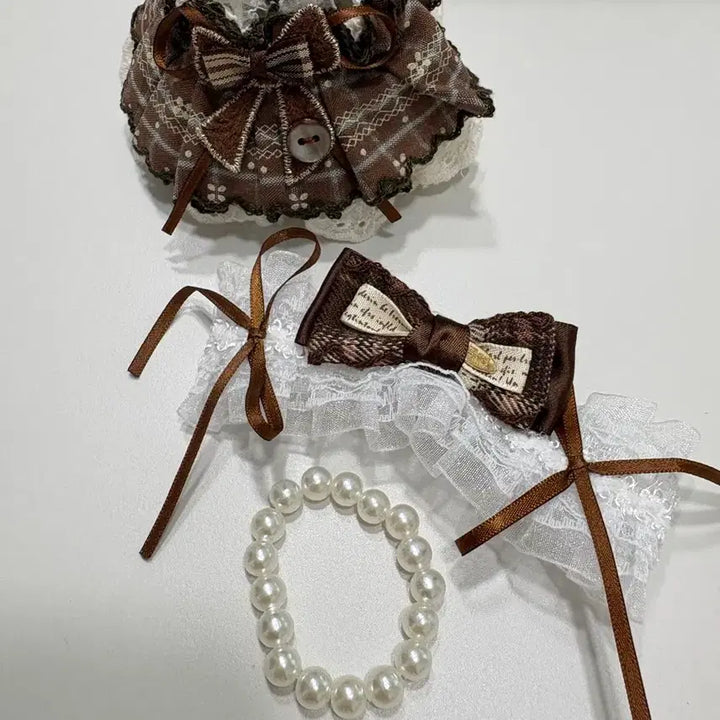 [BUNJANG] Skullpanda 13cm Doll Clothes Check Brown Dress / 스컬판다 13센치인형옷 체크브라운원피스 인형X