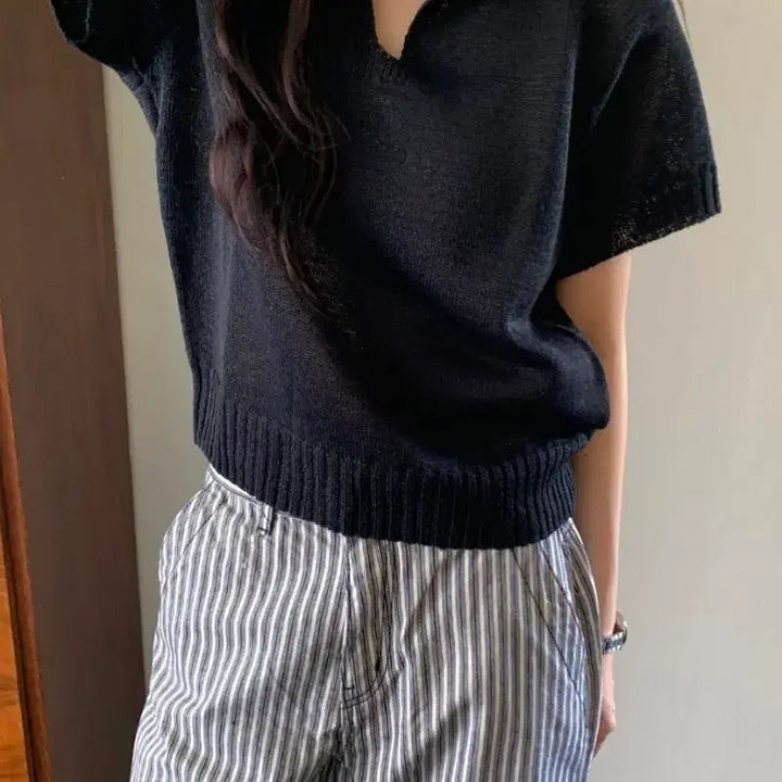 [BUNJANG] Veryiu Pobi Cara Knit Navy / 베리유 포비 카라 니트 
