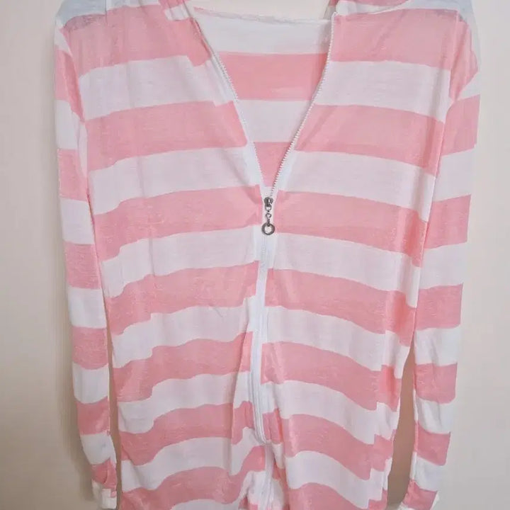 [BUNJANG] Striped Pink Hooded Zip-Up Cardigan / 여름가디건 줄무늬 스트라이프 핑크 후드가디건 후드집업 여름집업 긴팔집업