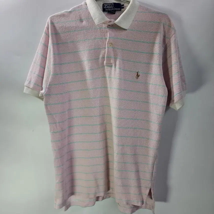 [BUNJANG] Polo Ralph Lauren Pink Stripe Short Sleeve Polo Shirt Size 90 / (90) 폴로랄프로렌 핑크스트라이프 반팔카라티 3.0