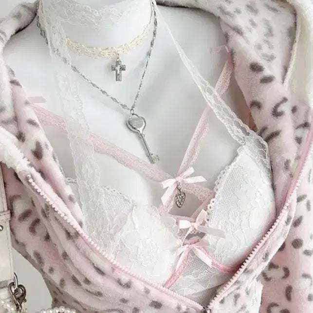 [BUNJANG] Gyaru Leopard Pink Punk Fleece Hoodie Zip-up / 갸루 호피 핑크 펑크룩 지뢰계 양산형 후리스 후드집업