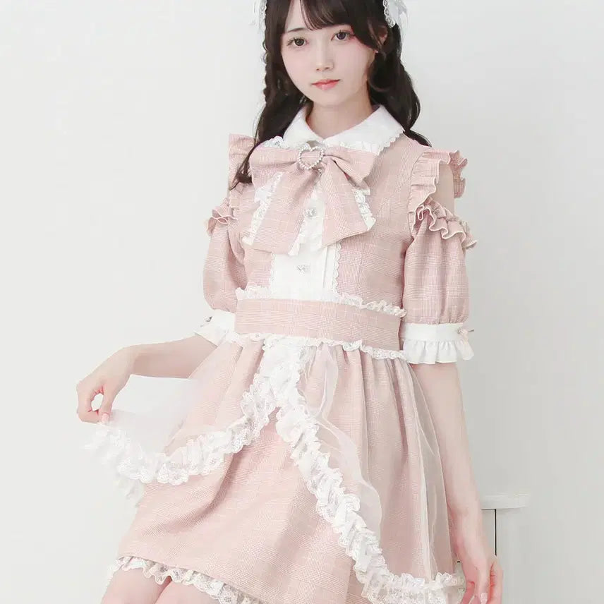 [BUNJANG] Dear My Love Tulip Layered Frill Ribbon Short Sleeve Dress / 디어마이러브 디마럽 튤 레이어드 프릴 리본 반팔 원피스