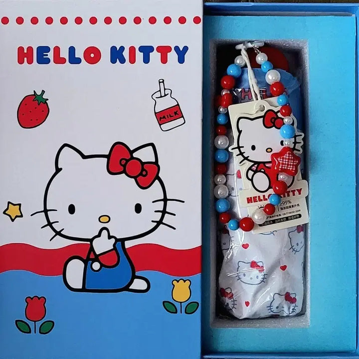 [BUNJANG] Sanrio Genuine Hello Kitty Beaded Strap 3-Section Sun Umbrella / 산리오 정품 헬로키티 비즈 스트랩 3단 양산/우산 (미개봉 새상품)