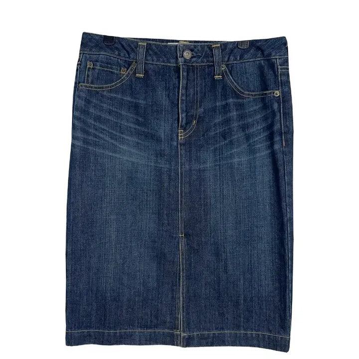 [BUNJANG] Vintage Washed Denim Slit Mini Skirt / 빈티지 워싱 데님 슬릿 미니 스커트[M] 코튼 100%