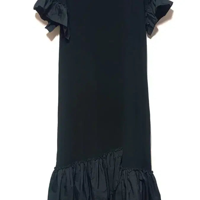 [BUNJANG] Être Mönch Pleated Frill Cotton Knit Dress Black / [에트몽] 플리츠 프릴 코튼니트 원피스 Black 55/정66
