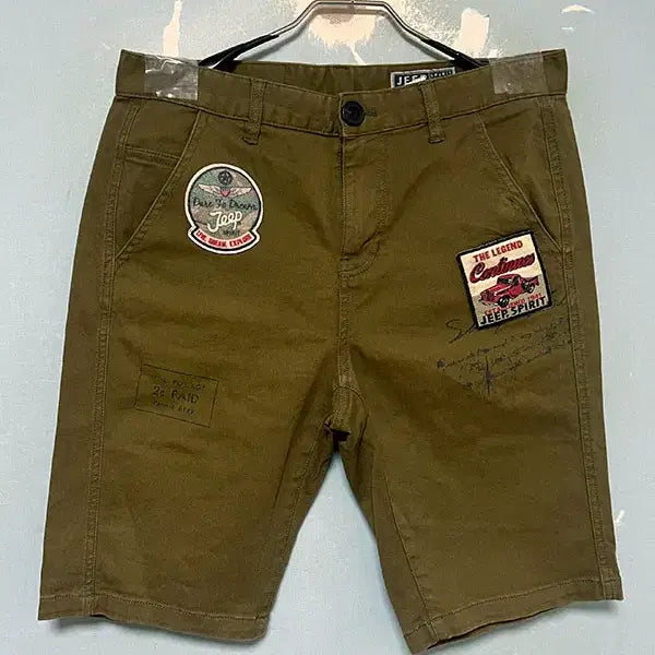 [BUNJANG] JEEP Vintage Multi-Wappen Lettering Cotton Shorts Brown M (31) / JEEP 지프 빈티지 멀티와펜 레터링 코튼 반바지 쇼츠 브라운 M 31