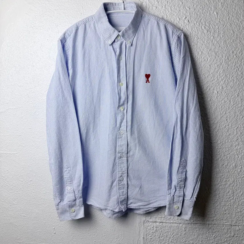 [BUNJANG] AMI Striped Small Heart Logo Shirt / [아미] 스트라이프 스몰하트 로고 셔츠