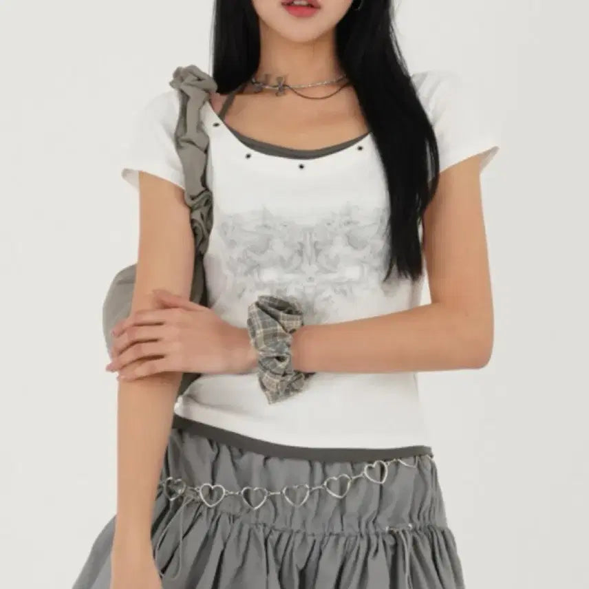 [BUNJANG] Layered Shirring Short Sleeve T-Shirt / 레이어드 셔링 반팔티