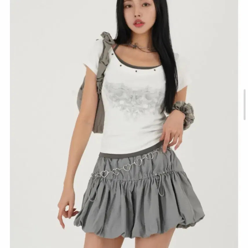 [BUNJANG] Layered Shirring Short Sleeve T-Shirt / 레이어드 셔링 반팔티