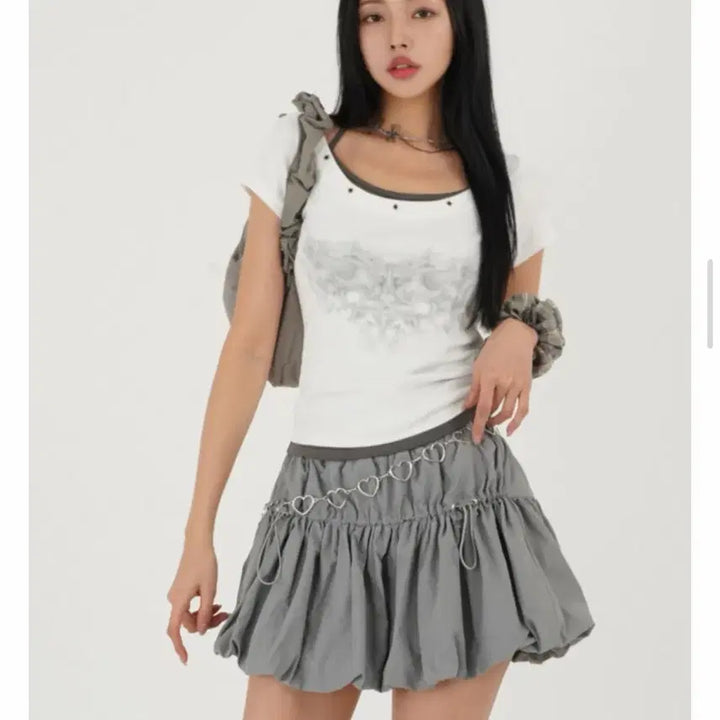 [BUNJANG] Layered Shirring Short Sleeve T-Shirt / 레이어드 셔링 반팔티