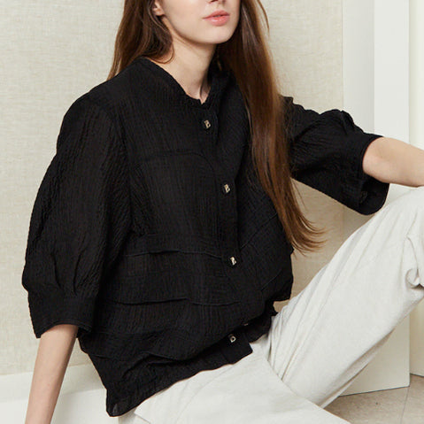 [BUNJANG] Aizbbb 22SS Seersucker Layered Shirring Blouse Jacket Size 66 / 아이잗바바 22SS 시어서커 레이어 셔링 블라우스 자켓 66size