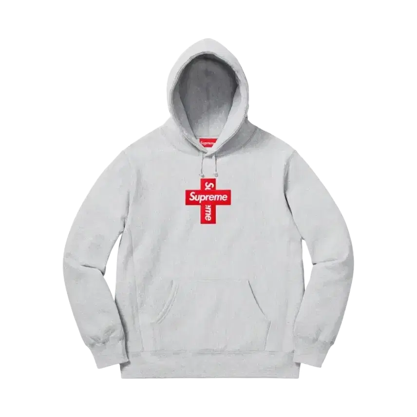 [BUNJANG] Supreme Cross Box Logo Hooded Sweatshirt Heather Grey / 슈프림 크로스 박스로고 후드 스웨트셔츠 헤더 그레이