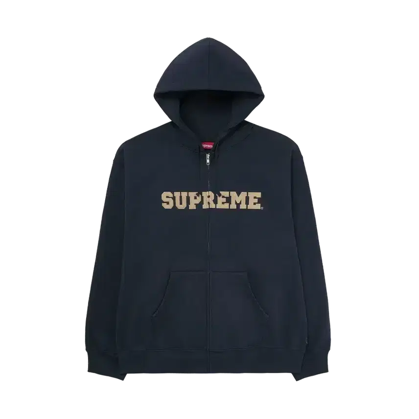 [BUNJANG] Supreme Collegiate Appliqué Zip-Up Hoodie Sweatshirt Navy / 슈프림 컬리지에이트 아플리케 집업 후드 스웨트셔츠 네이비 - 25FW