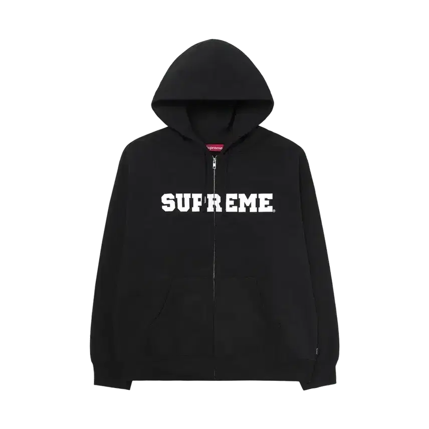 [BUNJANG] Supreme Collegiate Appliqué Zip-Up Hoodie Sweatshirt Black / 슈프림 컬리지에이트 아플리케 집업 후드 스웨트셔츠 블랙 - 25FW
