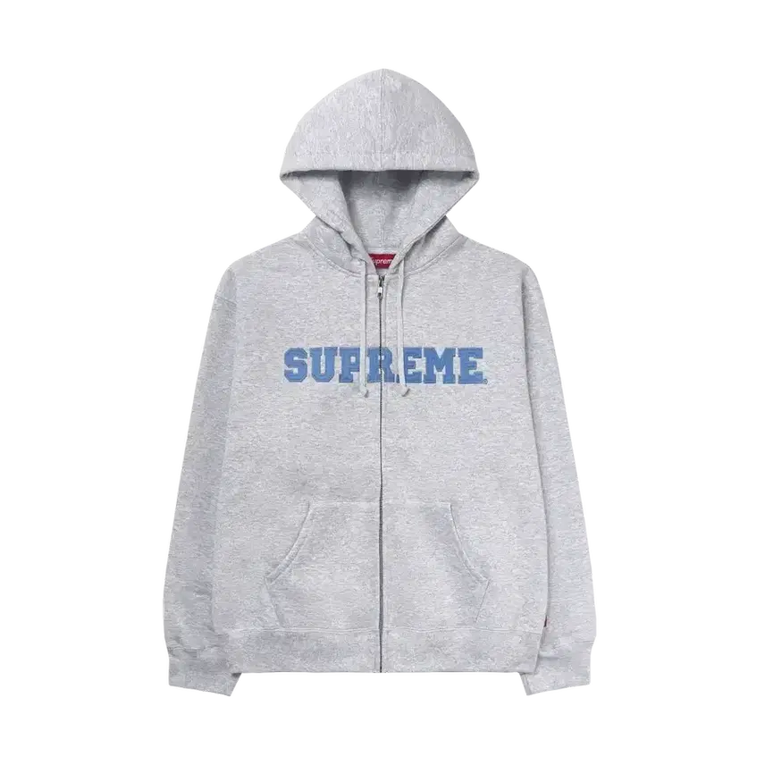 [BUNJANG] Supreme Collegiate Appliqué Zip-Up Hoodie Sweatshirt Ash Grey / 슈프림 컬리지에이트 아플리케 집업 후드 스웨트셔츠 애쉬 그레이 - 25F