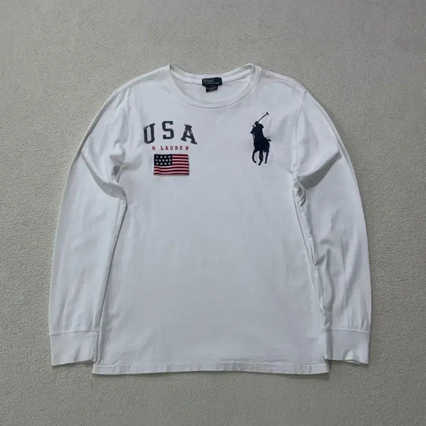 [BUNJANG] Polo Ralph Lauren Big Pony USA White Long Sleeve T-Shirt / 폴로 치프키프 빅포니 USA 화이트 롱슬리브 티셔츠 95