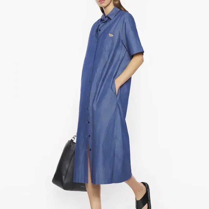 [BUNJANG] Maison Kitsuné Cotton Shirt Dress with Fox Logo / 메종키츠네 셔츠 원피스 새상품 000사이즈