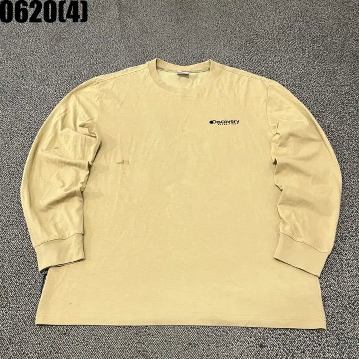 [BUNJANG] Discovery Beige Long Sleeve T-Shirt Vintage 0620 / [110] 디스커버리 | 베이지 긴팔 티셔츠 (빈티지 0620)