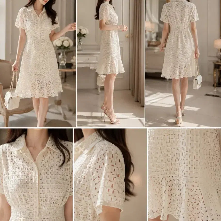 [BUNJANG] MINE Ivory Lace Frill Dress / MINE 마인 아이보리 레이스 프릴 원피스 55