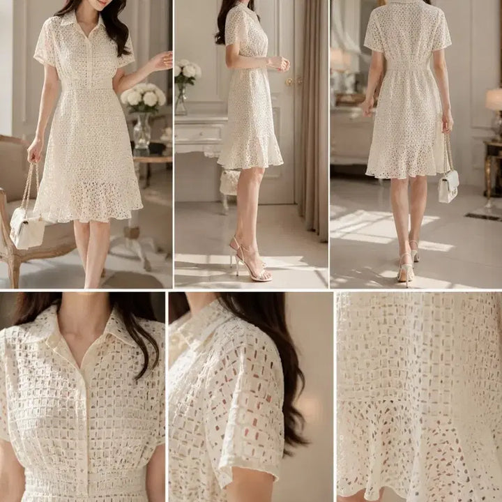 [BUNJANG] MINE Ivory Lace Frill Dress / MINE 마인 아이보리 레이스 프릴 원피스 55