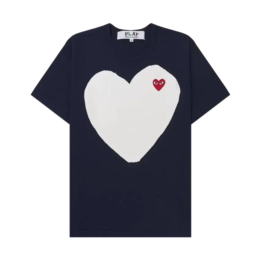 [BUNJANG] Play Comme des Garçons Red Heart Print White Heart T-Shirt Navy / 플레이 꼼데가르송 레드 하트 프린트 화이트 하트 티셔츠 네이비