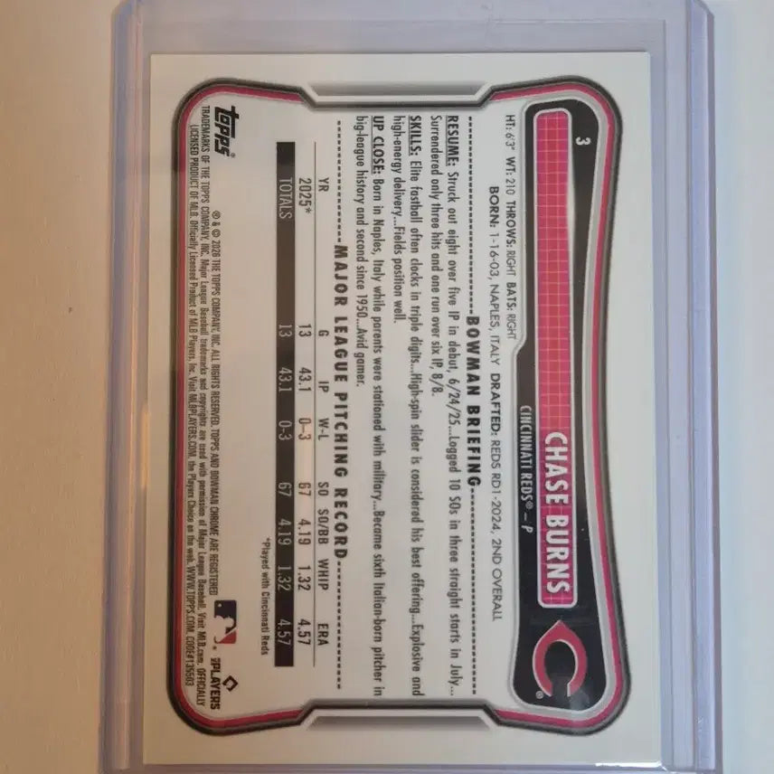[BUNJANG] MLB Chase Burns SSP Etchings in Glass Rookie Card / MLB 카드 신시내티 체이스 번스 ssp 엣치 인 글래스 루키