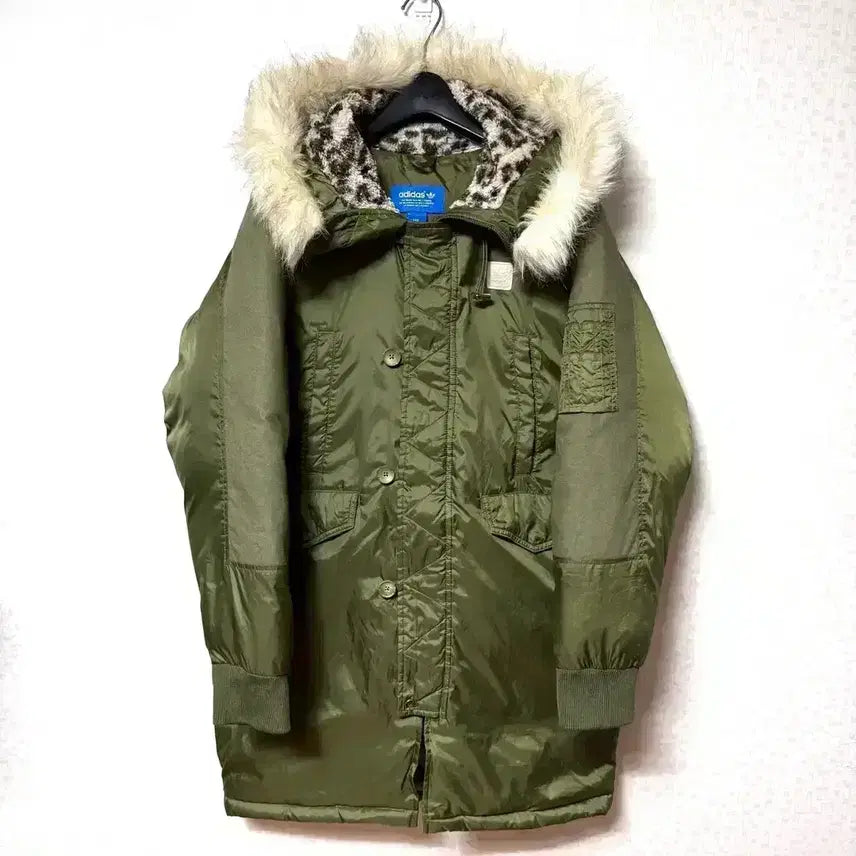 [BUNJANG] Adidas Khaki Hooded Down Padded Parka Jacket Size 95 / [M,95]아디다스 야상 패딩 자켓 덕다운 카키