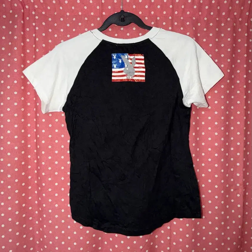 [BUNJANG] Playboy USA Flag Raglan Short Sleeve T-Shirt / playboy 플레이보이 usa 성조기 래글런 반팔 티셔츠