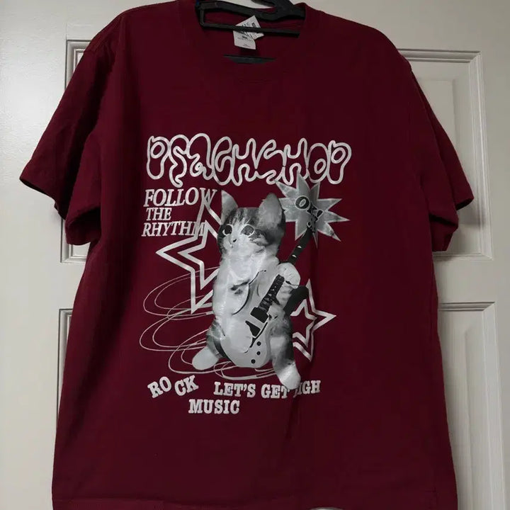 [BUNJANG] Cat Burgundy Short Sleeve T-Shirt / 고양이 버건디 반팔티