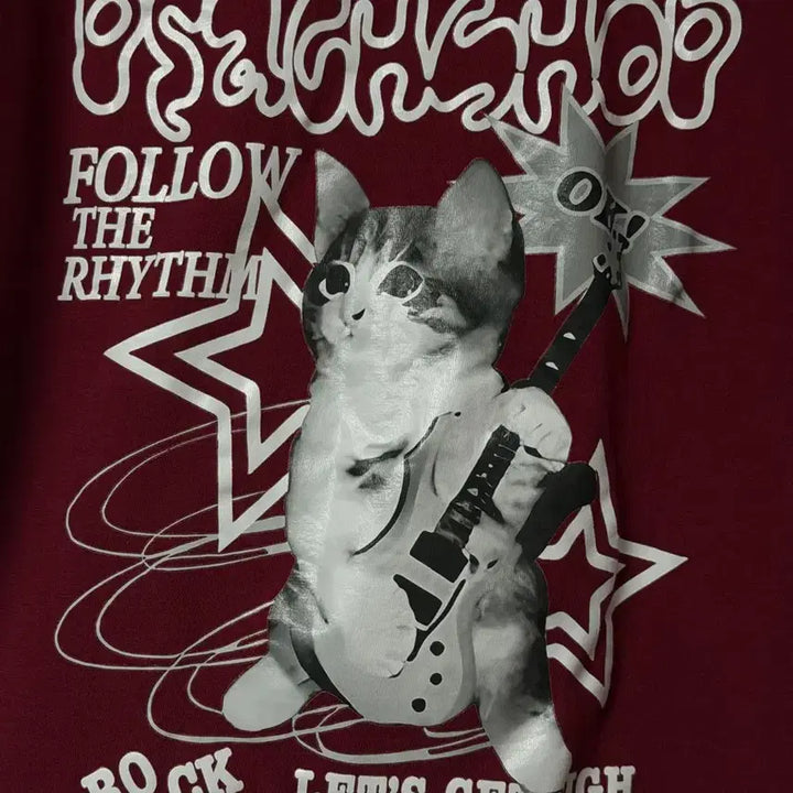 [BUNJANG] Cat Burgundy Short Sleeve T-Shirt / 고양이 버건디 반팔티