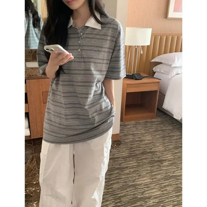 [BUNJANG] Pepper Stripe Collar T-Shirt, Oversized Rugby T-Shirt / 새제품 | 페퍼 스트라이프 카라 티셔츠, 오버핏 럭비 티셔츠