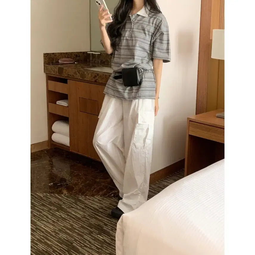 [BUNJANG] Pepper Stripe Collar T-Shirt, Oversized Rugby T-Shirt / 새제품 | 페퍼 스트라이프 카라 티셔츠, 오버핏 럭비 티셔츠