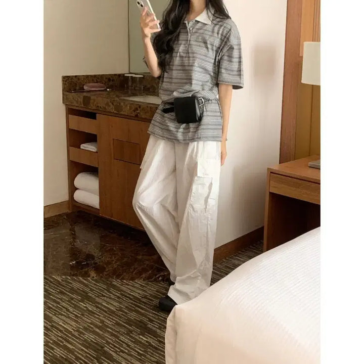 [BUNJANG] Pepper Stripe Collar T-Shirt, Oversized Rugby T-Shirt / 새제품 | 페퍼 스트라이프 카라 티셔츠, 오버핏 럭비 티셔츠