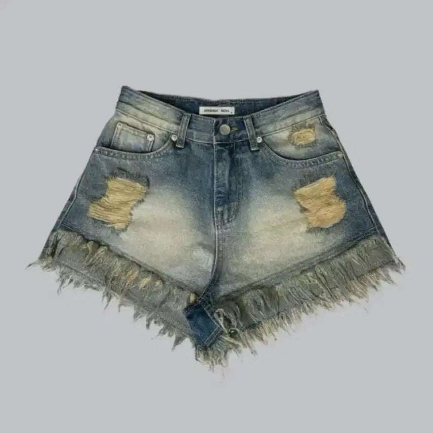 [BUNJANG] Bohemian Seoul 22ver. Damaged Washing Shorts Blue / 보헤미안서울 22ver. 데미지 워싱 쇼츠 블루