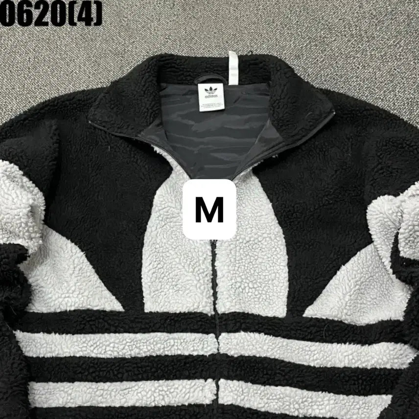 [BUNJANG] Adidas Black White Big Logo Fleece Zip-Up / [M] 아디다스 | 블랙 화이트 빅로고 플리스 집업 (빈티지 0620)