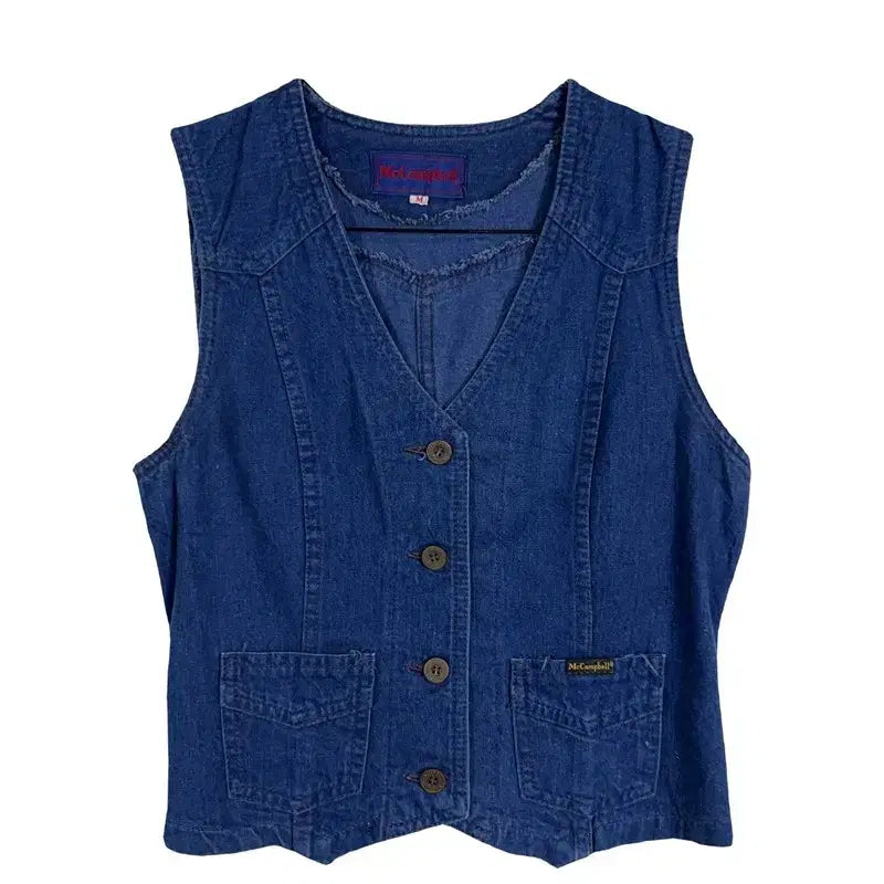 [BUNJANG] Washed Denim Vest / 데님 조끼 버튼 베스트 워싱 청 조끼 [M]