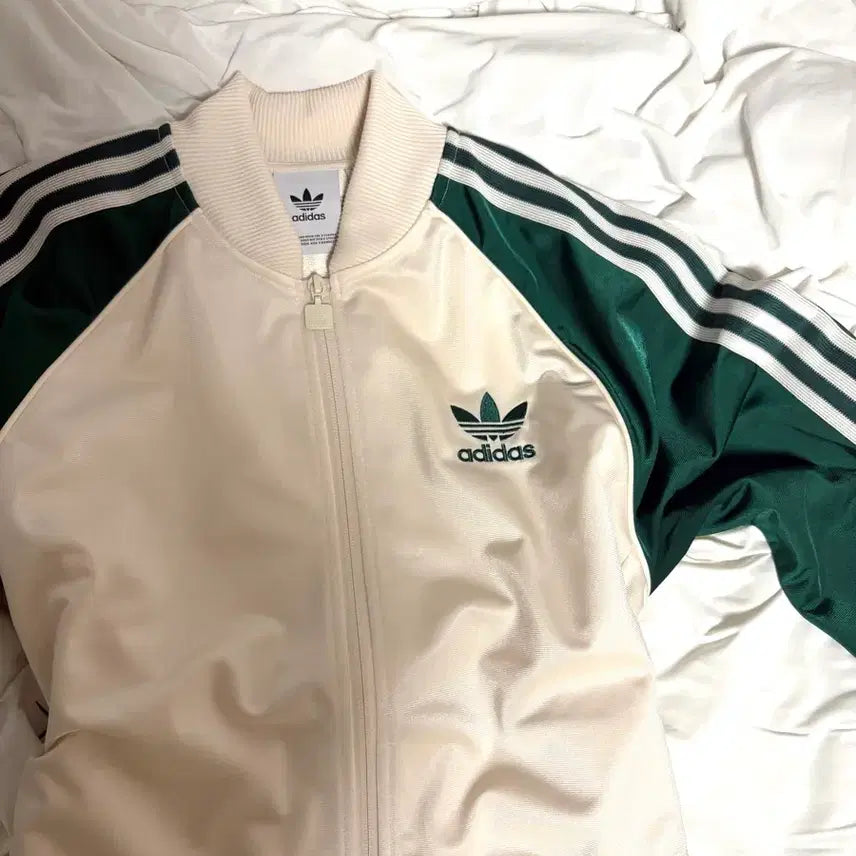 [BUNJANG] Adidas Track Top Cream White/Green / 아디다스 트랙탑 크림 화이트/그린