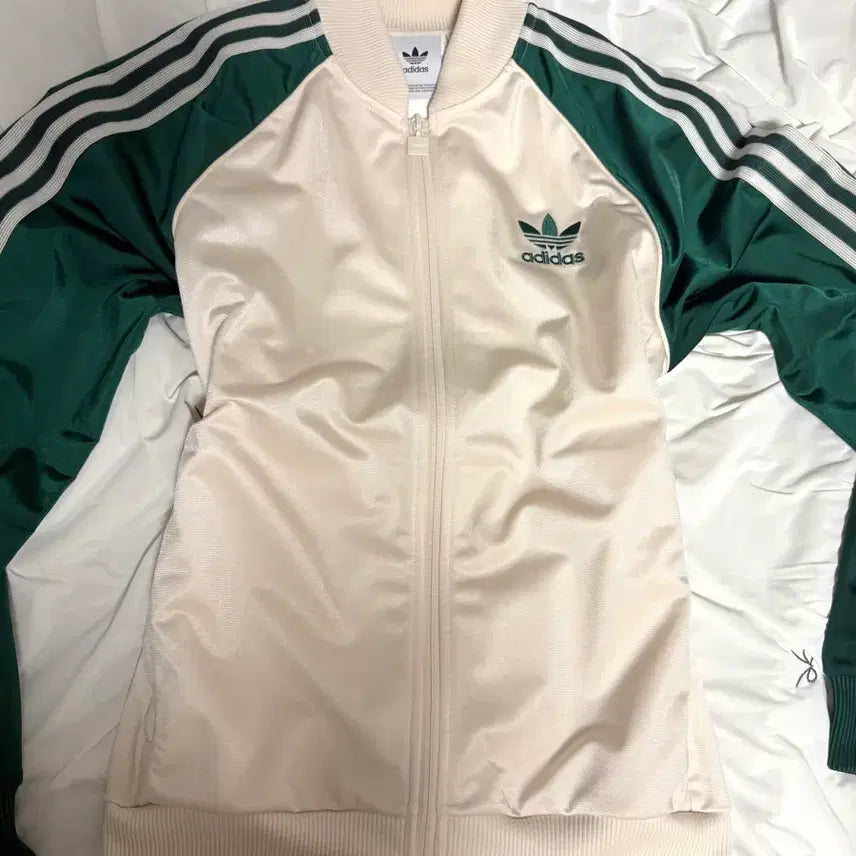 [BUNJANG] Adidas Track Top Cream White/Green / 아디다스 트랙탑 크림 화이트/그린