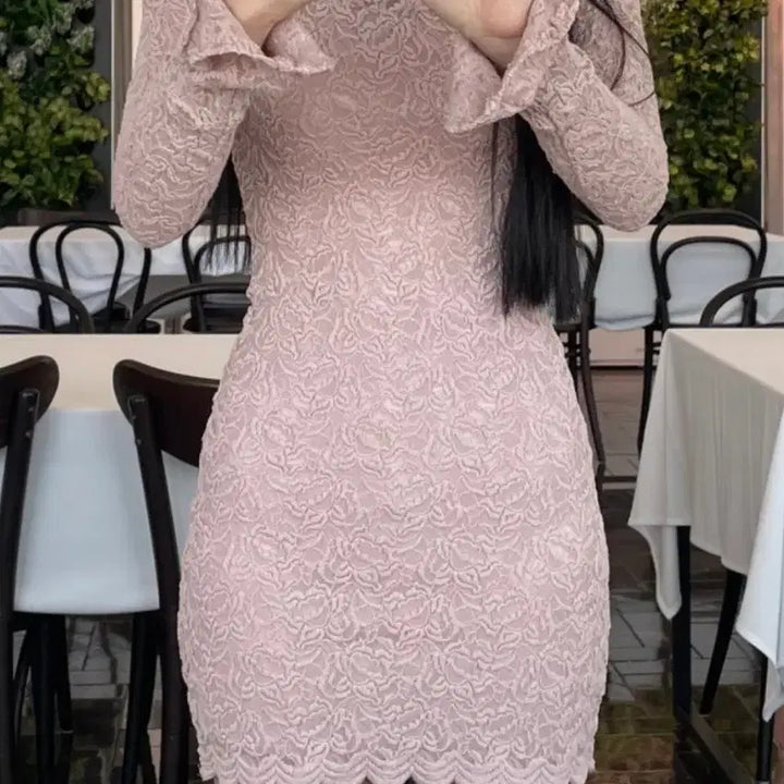 [BUNJANG] Lace Spandex Dress Pink / 레이스 스판원피스 핑크