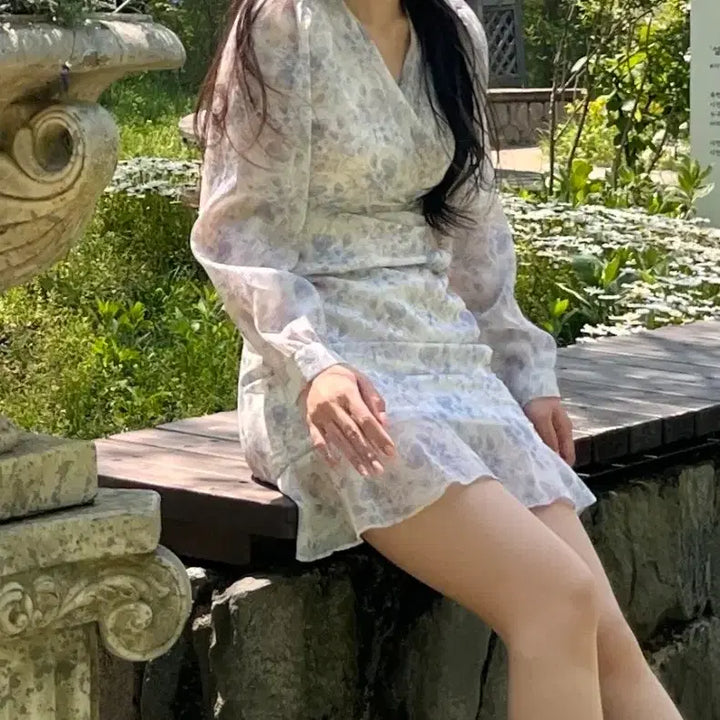 [BUNJANG] Flower Shirring Mother-of-Pearl Dress / 플라워 셔링 자개원피스