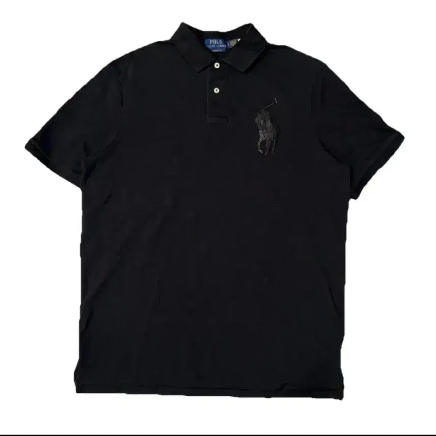 [BUNJANG] Polo Ralph Lauren Custom Fit Big Pony Leather Embroidered Short Sleeve Polo Shirt Black L / 폴로 랄프로렌 Leather 빅포니 반팔 카라티블랙 L