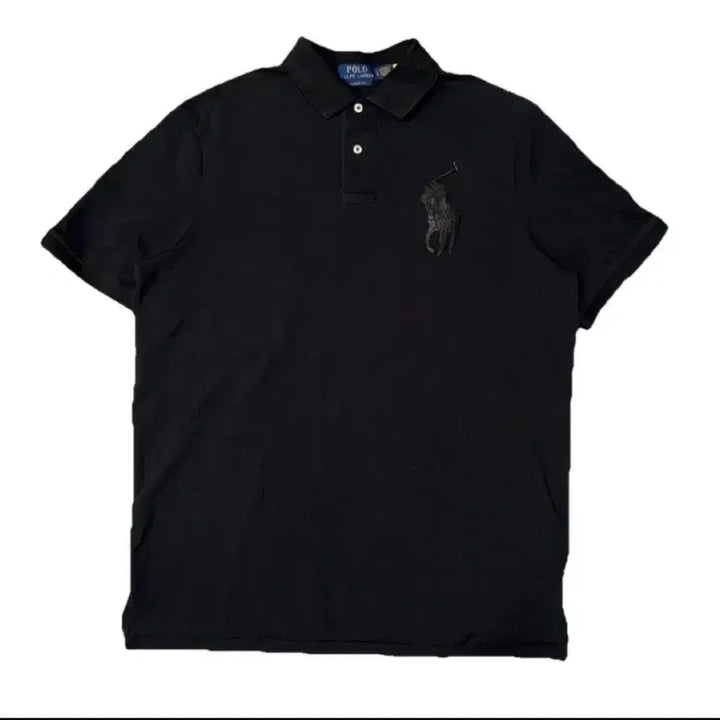 [BUNJANG] Polo Ralph Lauren Custom Fit Big Pony Leather Embroidered Short Sleeve Polo Shirt Black L / 폴로 랄프로렌 Leather 빅포니 반팔 카라티블랙 L