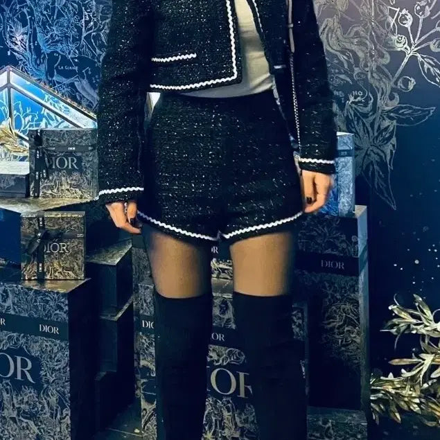 [BUNJANG] Glitter Tweed Jacket and Pants Set / 글리터 트위드 자켓+팬츠 세트