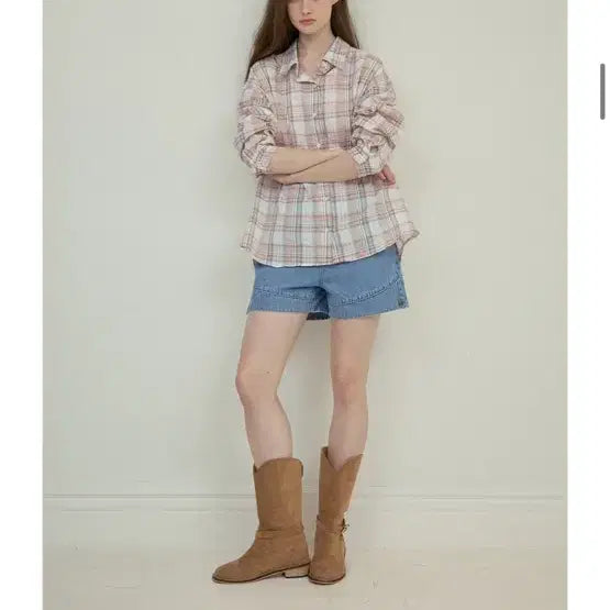 [BUNJANG] Our Nostalgia Vintage Check Shirt Pink / 아우어노스텔지아 빈티지 체크 셔츠 핑크