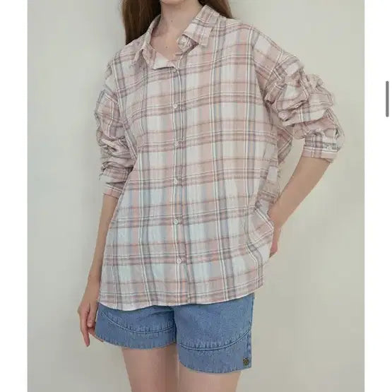 [BUNJANG] Our Nostalgia Vintage Check Shirt Pink / 아우어노스텔지아 빈티지 체크 셔츠 핑크