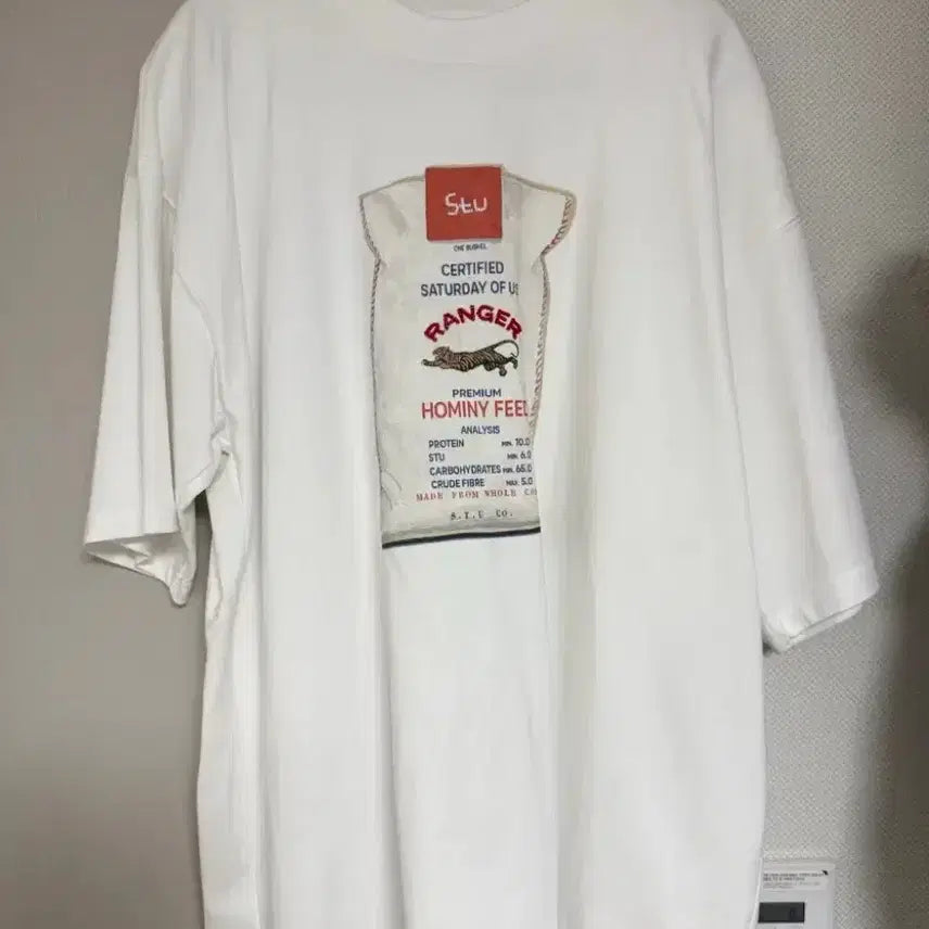 [BUNJANG] STU Bee Print Beaded T-Shirt White L / STU (에스티유) 벌랍 백 프린팅 비즈 티셔츠 화이트 L 사이즈